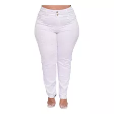 Calça Branca Com Lycra Feminina Jeans Cintura Alta