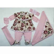 Kit Saída De Maternidade 6 Peças Vestidinho Floral Menina