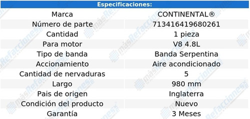 Banda Serpentina A/a 980 Mm Bmw Z8 V8 4.8l 03 Continental Foto 5