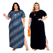 Kit 2 Vestidos Longos Evangélico Plus Size Veste Até 60 Moda