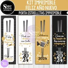 Kit Imprimible Porta Estrellitas Año Nuevo Felices Fiestas