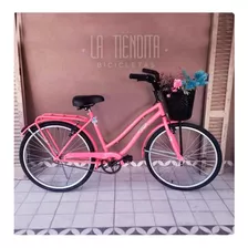 Bicicleta Paseo Femenina La Tiendita Paseo Full R26 Frenos V-brakes Color Rosa Con Pie De Apoyo 