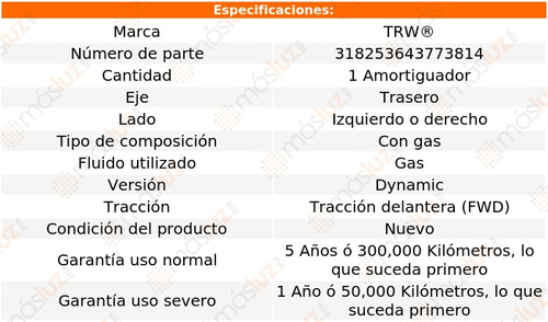 1- Amortiguador Gas Trasero Izq/der Fiat Linea Fwd 11 Trw Foto 2