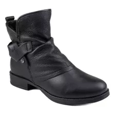 Bota Cano Curto Feminina Bottero Couro Preto Com Pêlo 361703