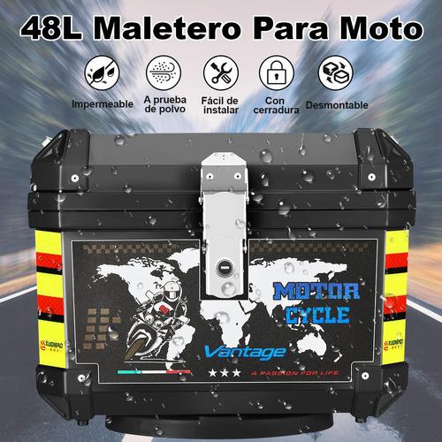 Caja Para Moto Baul Con Base Universal 48l Cajuela Maletero Foto 3