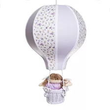 Pendente Lustre Balão Gg Lilás Com Ursinha Bebê Infantil