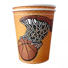 8 Vasos De Papel Balón De Básquetbol, 270ml.