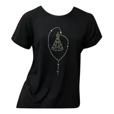 Blusa Católica Bordada N Senhora Aparecida Com Strass 