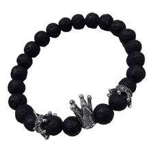 Pulsera Hombre Corona Piedras Onix Cordón Elastico