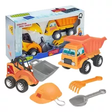 Kit Construção Escavadeira E Caminhão + Acessórios Infantil 