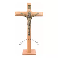  Crucifixo Mesa Parede Madeira Maciça Metal São Bento 25cm