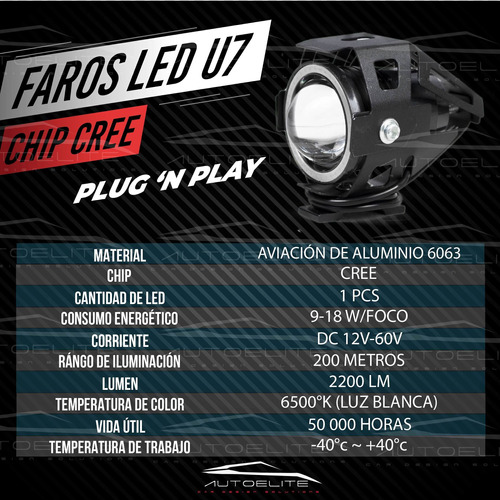 2 Faros Negros Lupa Led Cree Moto Ojo De Angel Estrobo U7 Foto 9