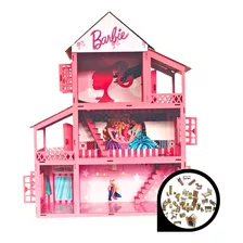 Casa Casinha Pintada Rosa Branca Boneca Com Mini Móveis