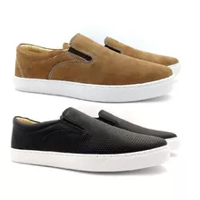 Kit Iate Sapatilha Slip On Casual 2 Pares Masculino Em Couro