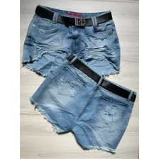 Shorts Jeans Feminio Plus Size Cintura Alta Com Cinto