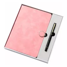 Libreta De Pasta Dura Rosa Con Pluma Y Caja De Regalo