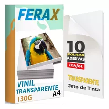 Adesivo Vinil Transparente 100 % Jato Tinta A4 - 10 Folhas Cor Branco