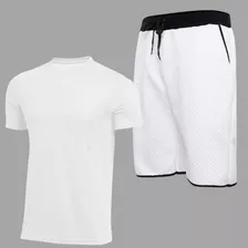 Kit Camiseta Masculina Dry Fit Bermuda Shorts Matelasse