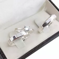 Oferta Set X3 Anillo Compromiso Y Aros De Plata Pura Joya