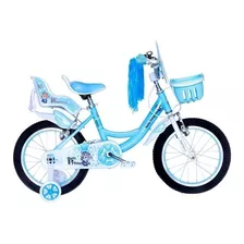 Bicicleta Paseo Infantil Wuilpy Baby Princess R16 Frenos V-brakes Color Celeste Con Ruedas De Entrenamiento