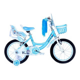 Bicicleta Infantil Wuilpy Baby Princess R16 Frenos V-brakes Color Celeste Con Ruedas De Entrenamiento