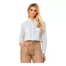 Camisa Croped Feminina Manga Longa Algodão Tricoline Premium