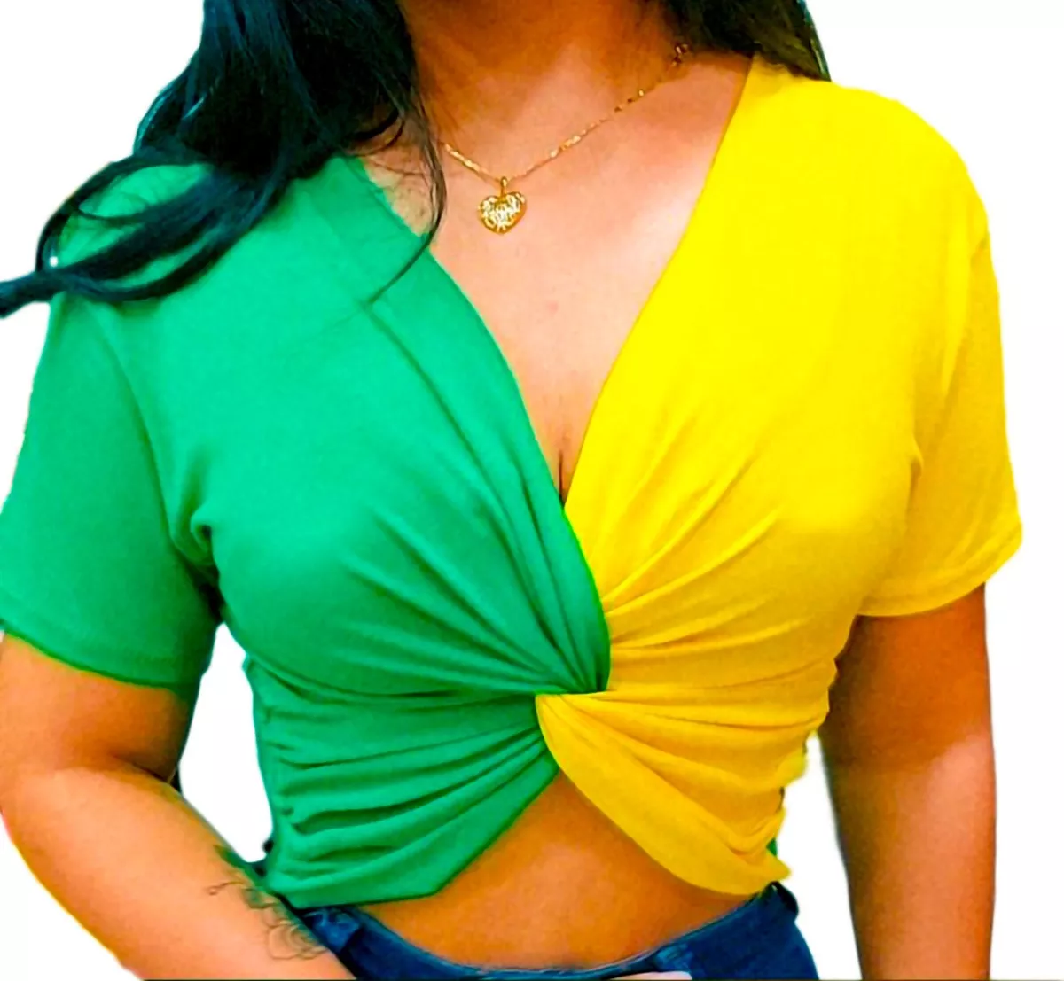 Cropped Blusa Brasil Feminina Copa Amarela E Verde Nozinho