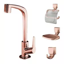 Kit Acessórios Lorenzetti Rose Gold Com Torneira Banheiro