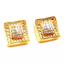 Brinco Banhado Ouro 18k Quadrado Ródio Branco 9x9mm