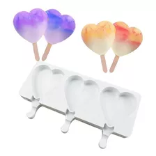 Molde Silicona Paletas 3 Corazones Ponqué, Helados, Jabones