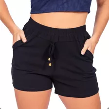 Short Malha Feminino Casual Liso Com Amarração