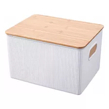 Caja Plástica Con Tapa De Bambú 16 Litros