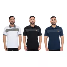 Kit 3 Camiseta Camisa Gola Polo Masculina 2 Cores Algodão 