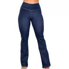 Calça Feminina Flare Jeans Fake Cintura Alta Boca De Sino