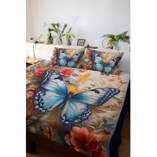 Roupa De Cama Lençol Casal Borboletas No Jardim