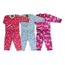 Kit 3 Pijamas Estampados Blusa Manga Longa E Calça Feminino