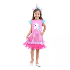 Fantasia Unicórnio Vestido Rosa Com Tiara Infantil