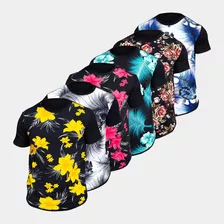 Kit 6 Camisetas Longline Masculina Floral Oversized Swag