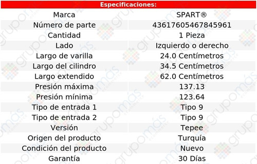 Amortiguador 5a Puerta Izq/der Spart Peugeot Partner 09 A 15 Foto 2