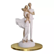 Escultura Família Estátua Pai Mãe Filho Decoração Luxo 27 Cm