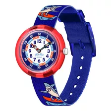 Reloj Flik Flak Tiburores Yeeew Para Niños De Tela Azul Color Del Bisel Rojo