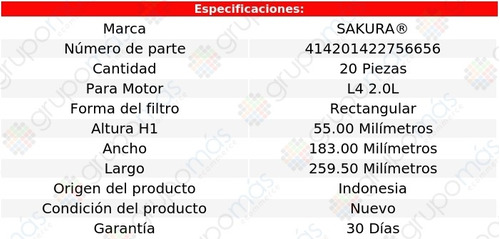 Caja De 20 Filtros De Aire Sakura 3 L4 2.0l Mazda 20 Foto 2