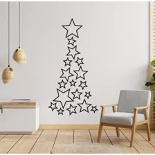 Vinilo Navidad Árbol Con Estrellas 30x15 Pared, Vidriera