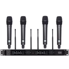 Microfone Sem Fio 4 Canais Uhf Digital Amw Au6000 Pro E Case Cor Cinza Escuro