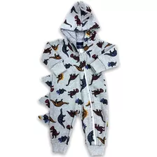 Pijama Macacão Menino Bebê Dinossauro Inverno Com Touca 1 Pç