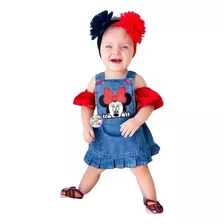 Salopete Jeans Bebê Vestido Menina Bebe Bolos Fofos Minnie