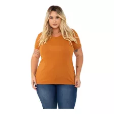 T-shirt Blusa Gola V Viscolaycra Plus Size Cappuccino