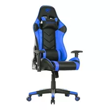 Cadeira De Escritório Havit Gc932 Gamer Ergonômica Azul Com Estofado De Couro Sintético