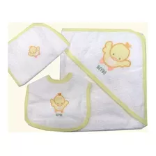 Set Toallon Con Capucha Babita Y Babero Beybe Infantil Bebe