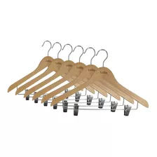 Perchas De Madera, 44cm Con Broches De Metal. Pack 6 Un.